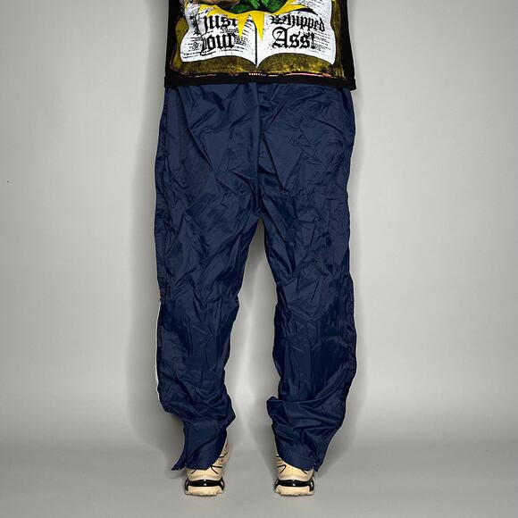 Vintage Nike Track Pants Navy Blue Nylon Sweatpants White Ankle Swoosh 90s - Picture 3 of 4